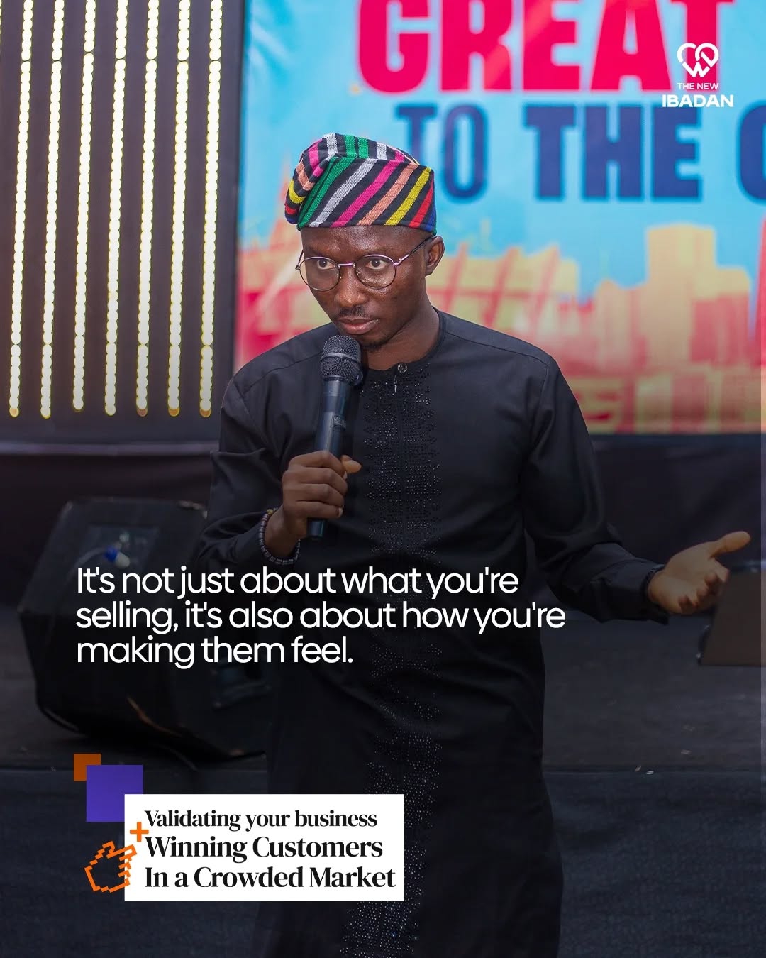 Samuel Adegboyega speaking on stage